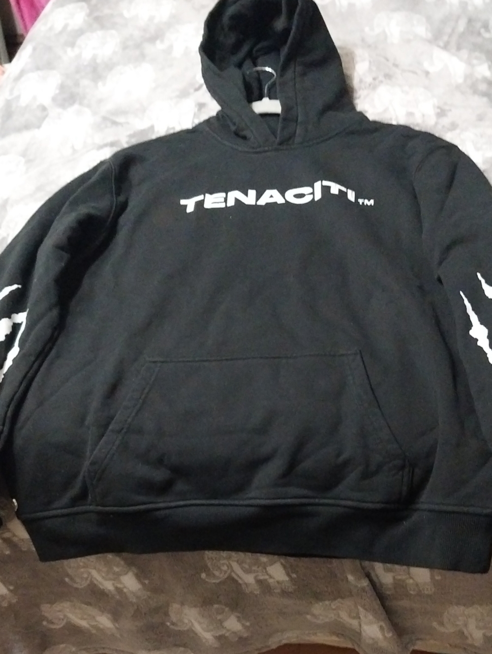 Tenacity Black Graphic Hoodie with White Sleeve Accents